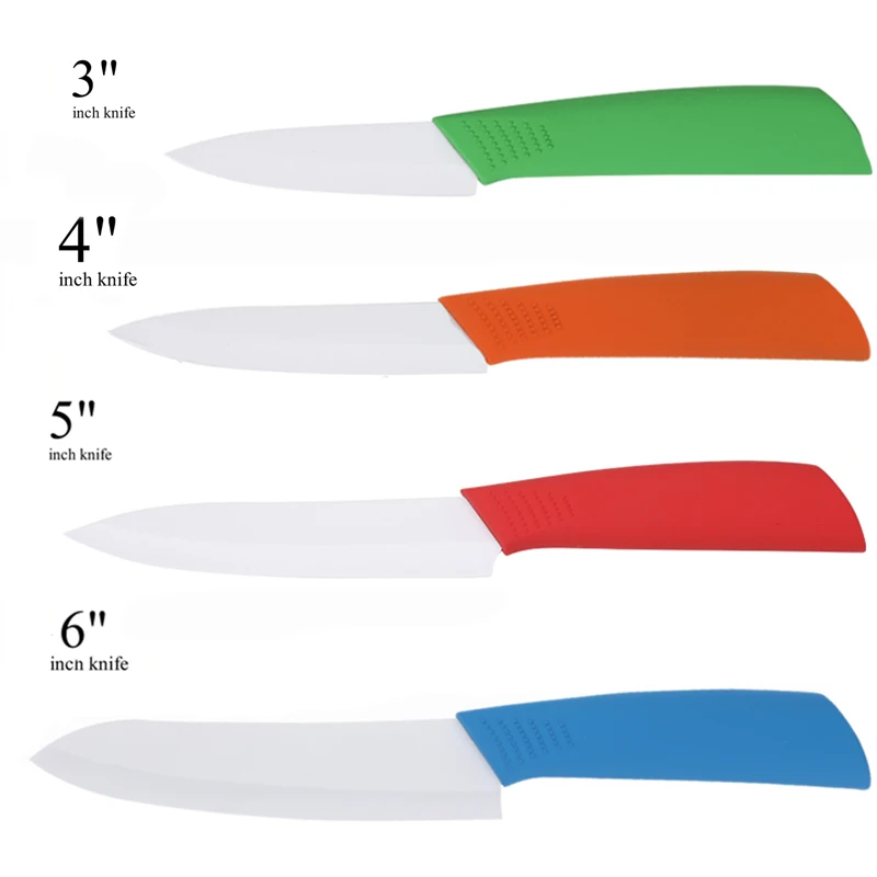 Кухонные ножи, керамические ножи, 3, 4, 5, 6 дюймов, циркониевые белые лезвия для очистки овощей, фруктов, мяса, красочные ручки, набор керамических ножей для приготовления пищи - Цвет: 3 4 5 6 inch