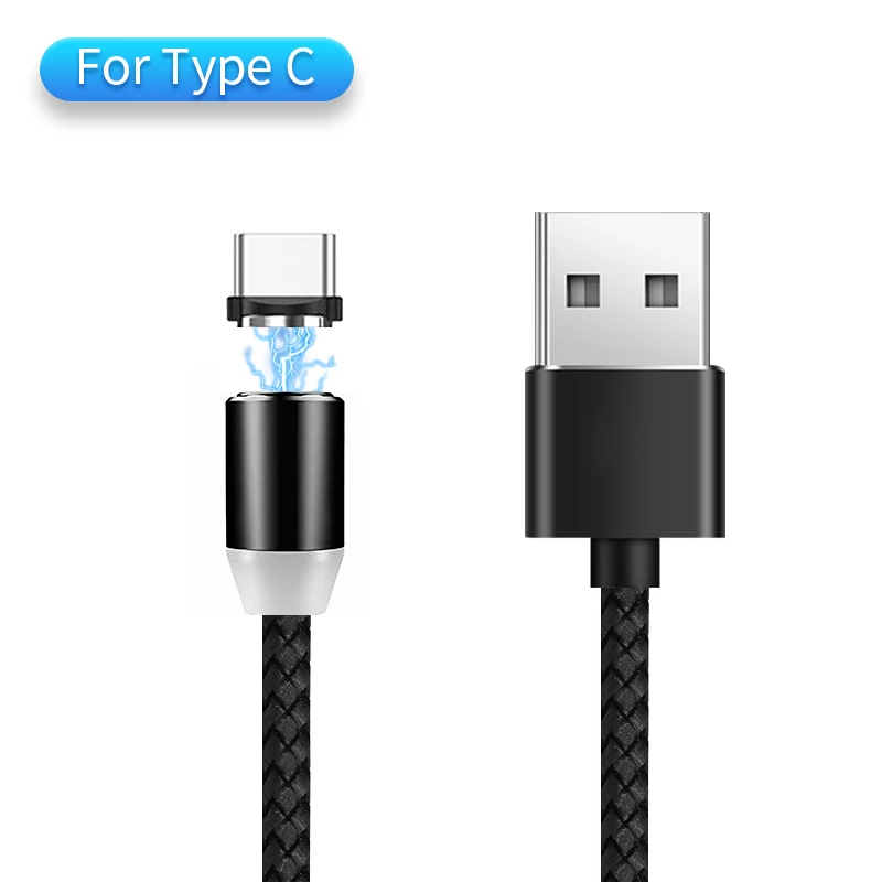 Hadinas зарядный Магнитный кабель светодиодный Micro usb type C магнитное зарядное устройство, кабель для iPhone X 8 6 7 Xs samsung Xiaomi провод мобильного телефона - Цвет: For Type C Black