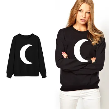

Creative European American Women's Clothes Loose Long Sleeves Pullovers Fall Winter Sweatshirt Moon Printed Female Shirt Tops