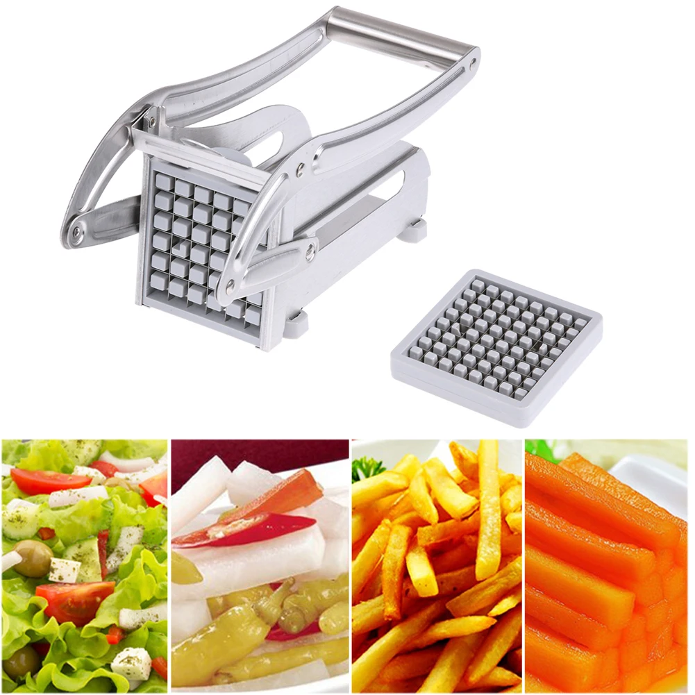 

Stainless Steel French Fries Cutters Potato Chips Strip Cutting Machine Maker Slicer Chopper Dicer W/ 2 Blades Kitchen Gadgets