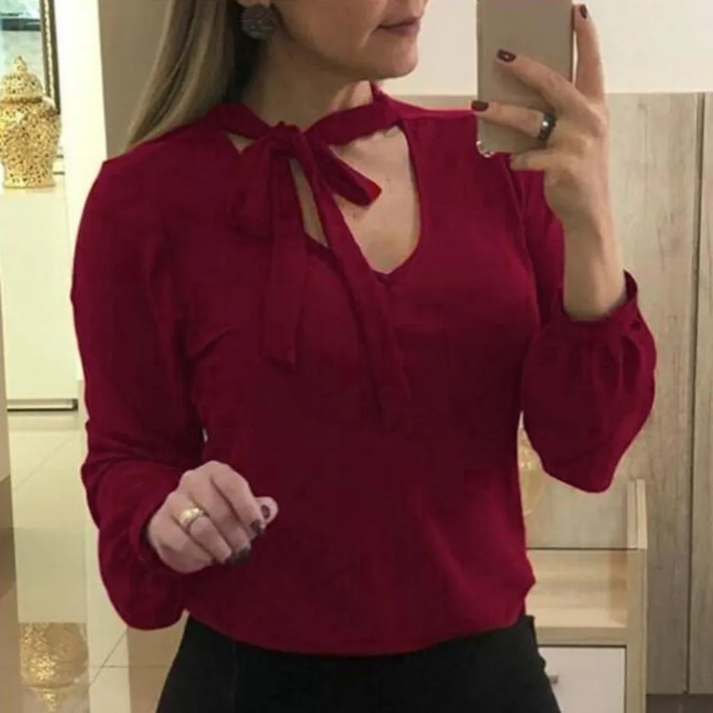

Shirt Women Casual Long Sleeve Chiffon Blouse Femme 2019 Hot Stand Neckline Womens Tops And Blouses Plus Size Blusas Femininas