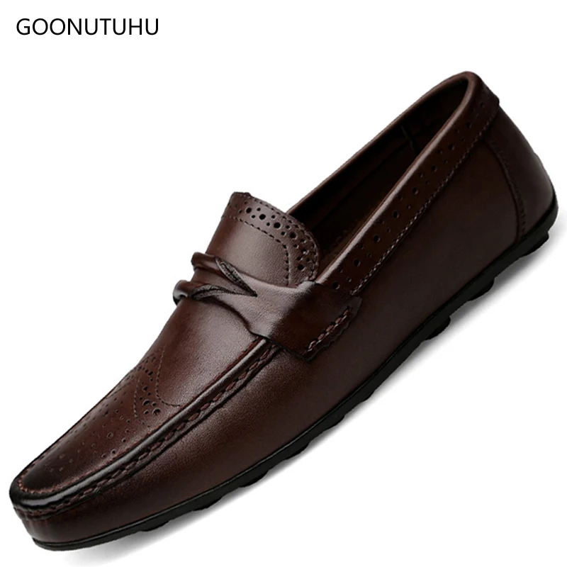 2019 new men's shoes casual genuine leather loafers slip-on big size shoe man youth light driving platform brogue shoes for men