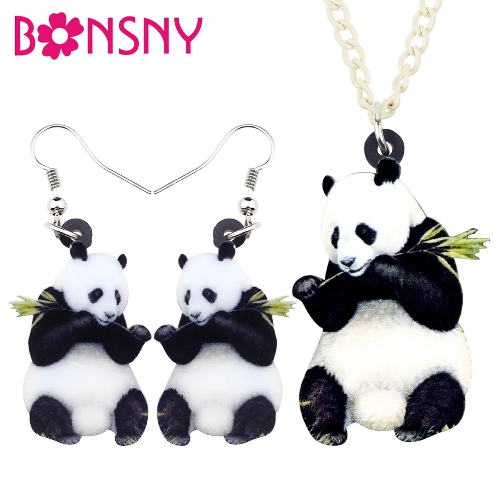 

Bonsny Acrylic Cartoon Panda Earrings Drop Dangle Necklace Collar Cute Animal Jewelry Sets Gift For Women Girls Teen Accessories
