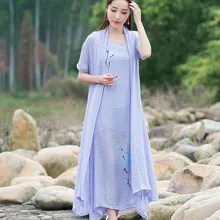Летний Новый Двух Частей Dress Мода Хлопок Белье Свободные Большой Размер Шею Жира Одежда 2017 Женщины Мода как Искусство Стиль