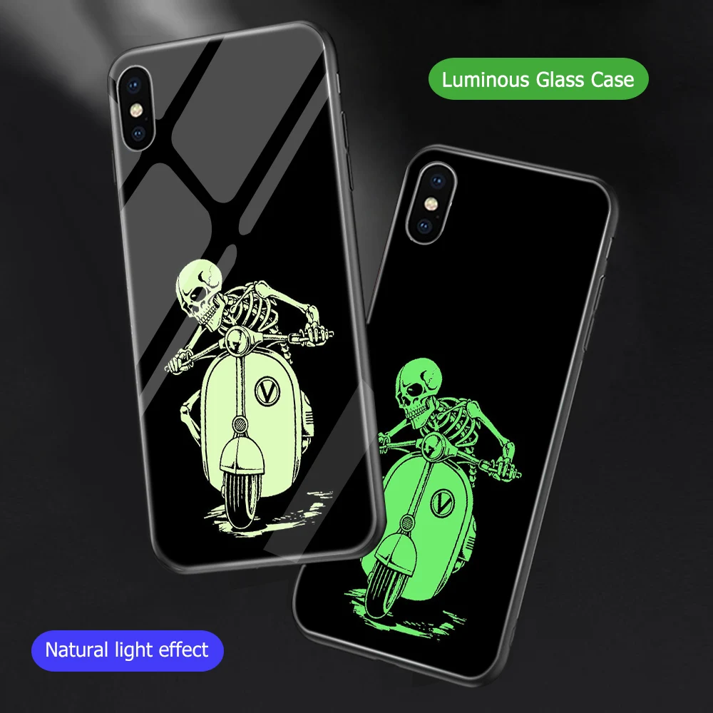 

ciciber Funny Skull Luminous Glass Case for iPhone 7 8 6 6S Plus Back Shell Cover for iPhone 11 Pro XS Max X XR Phone case Funda