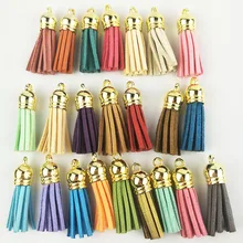Borla para chaveiro de couro, 60 peças, 38mm, para celular, alças, joias, franja de fibra, borla de camurça, diy, pingente, achados de joias de verão
