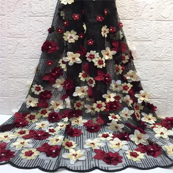 

2018 High Quality 3D Beaded African lace fabric Latest Design french Net lace fabric for Nigerian Women party dressHX1306-1