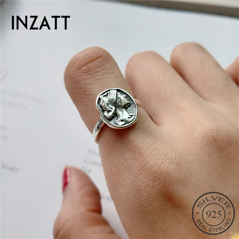 Винтажное ажурное кольцо INZATT из чистого 925 пробы серебра с неровным круглым кольцом для женщин, модные ювелирные изделия, аксессуары