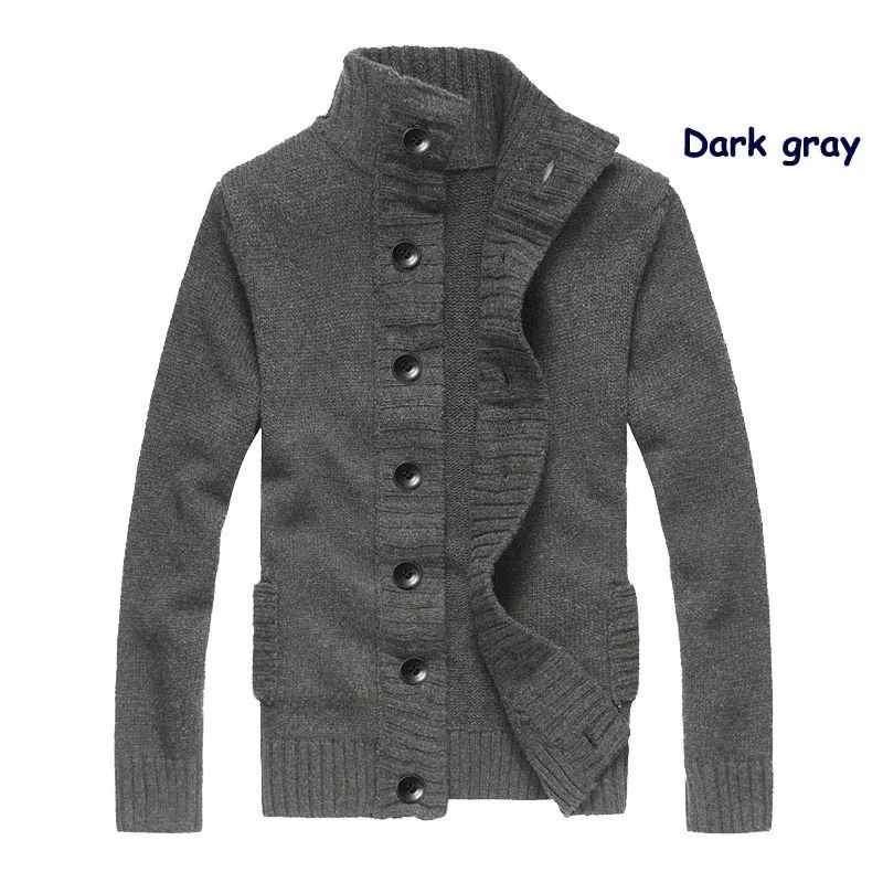 Осень зима мужские с длинным рукавом стоячий воротник кнопки толстые вязаные шерстяные свитера пальто повседневная мужская вязаная верхняя одежда - Цвет: Dark gray