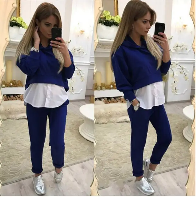 

Hot Sale 2 Piece Set Tracksuit Spring Women Copped Hoodies Sweatshirt Casual Pullovers Tops Fashion Sweat Pant Female Track Suit