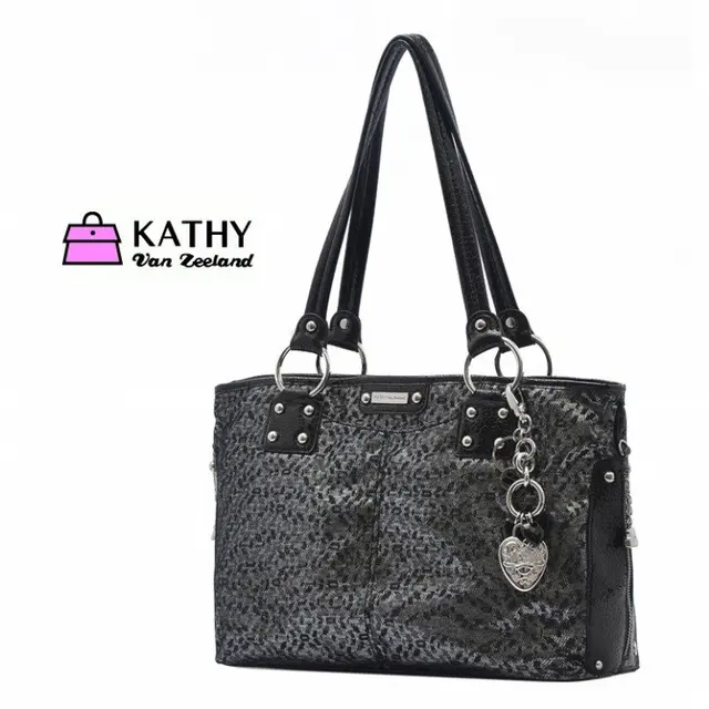 Kathy Van Zeeland Black Leopard Print Handbag Ol Tote Bag Shoulder Kathy Van Zeeland Black Leopard Print Handbag Ol Tote Bag Shoulder