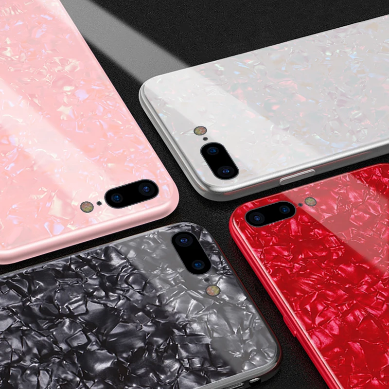 

Phone Case For iPhone 7 Case Luxury Bling shell Back Cover Tempered Glass Case For iPhone 8 6 6S Plus X Covers shockproof