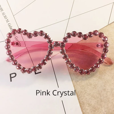 Ralferty, солнцезащитные очки в форме сердца, женские, Роскошные, дизайнерские, с кристаллами, ручной работы, солнцезащитные очки, UV400, прозрачные, очки, G1911 - Цвет линз: Pink Crystal