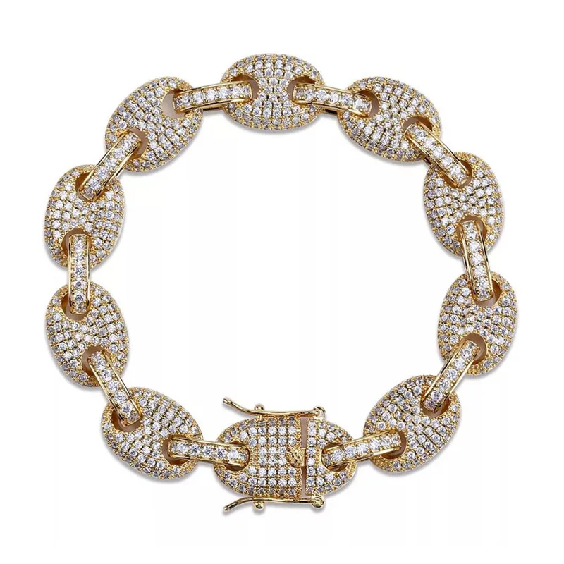 

Cuban Link Chain Gold 925 Sterling Silver Pave Setting Zircon Button Miami Iced Out CZ Hip Hop Men Bracelet Homme 2018 Bijoux
