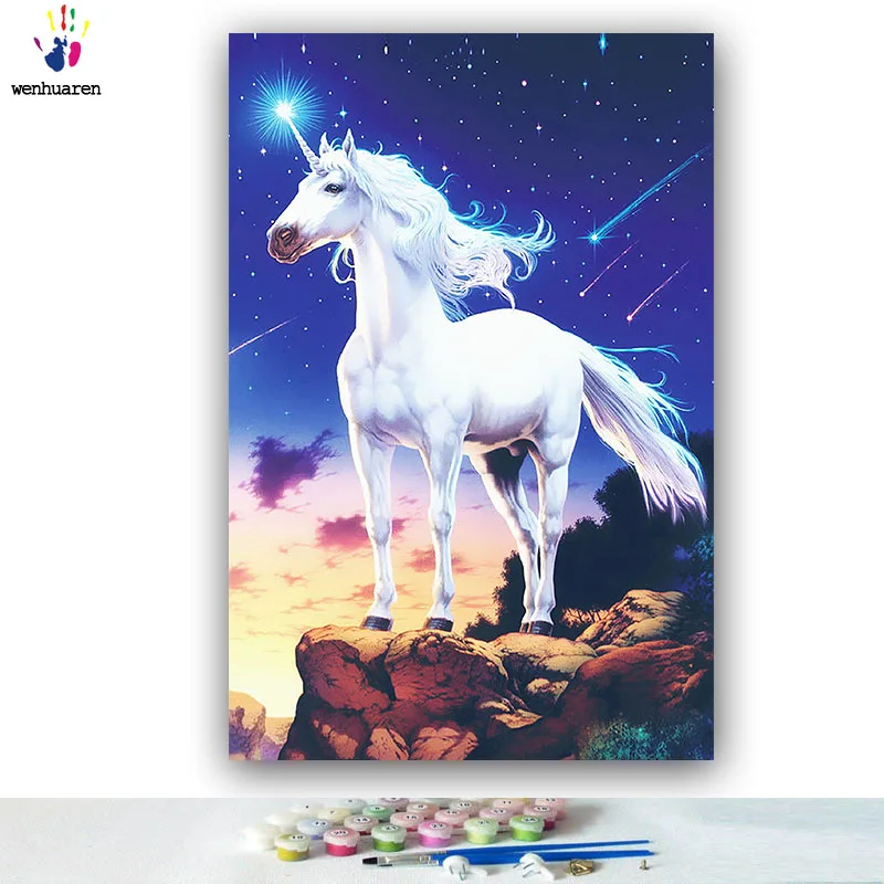 

diy painting by numbers animals horse unicorn night meteor pictures color paint by numbers with kits tools for adults on canvas