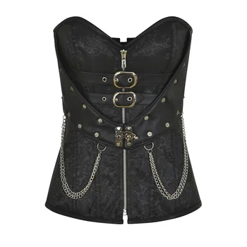 

Vintage Steel Boned Corset Women Steampunk Metal Chain Waist Control Gothic Corsets Sexy Satin Jacquard Corselet Plus Size 6XL
