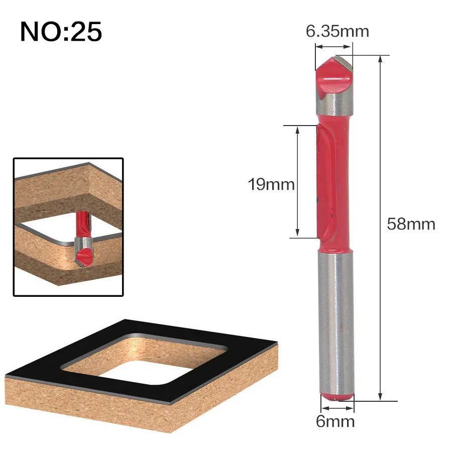 1 шт. 6 мм хвостовик древесины фрезы прямой концевой фрезы триммер очистки заподлицо отделка угловая круглая бухта коробка биты инструменты фрезы - Длина режущей кромки: NO25