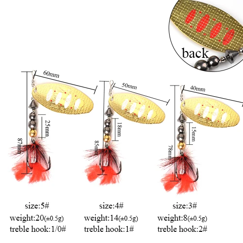 FTK 1 шт. Спиннер приманка 8 г/14 г/20 г металлическая рыболовная приманка жесткая приманка ложка приманки с пером тройные Крючки Карп щука рыболовные снасти - Цвет: 007