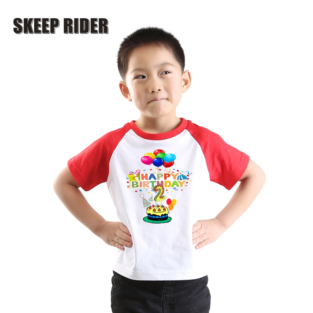 

Funny Letter Cake Printing Girls Toddler Shirts Boys Summer Short Sleeve O-neck Happy Birthday Party Clothes For Kids