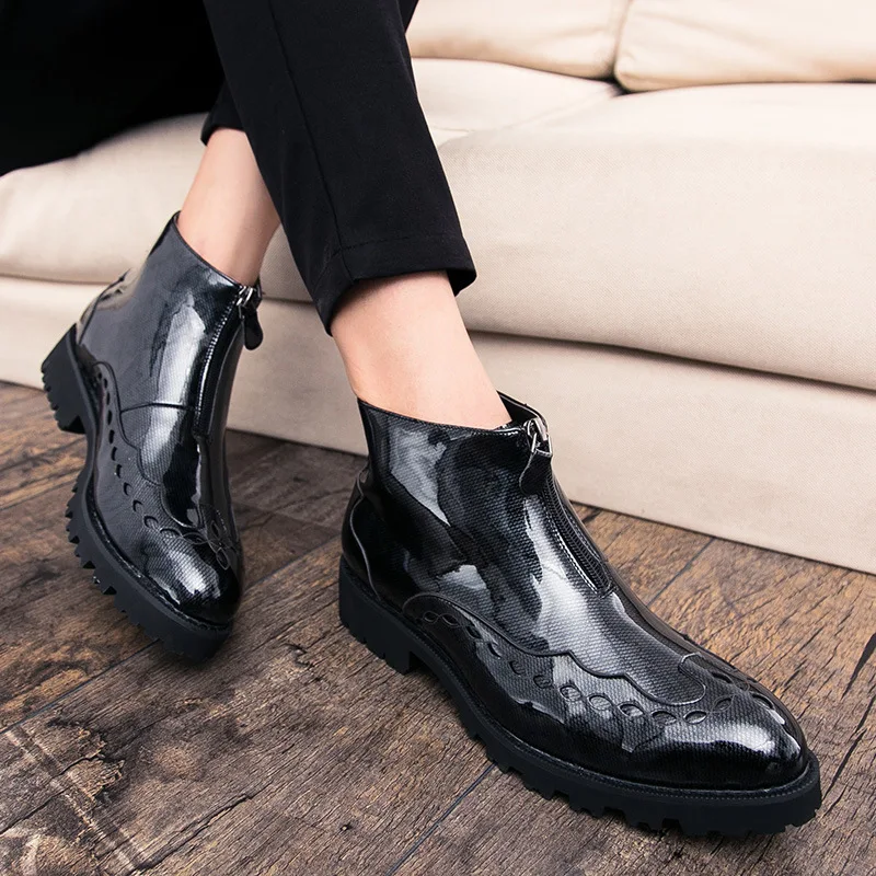 

Ankle Round Toe Zip Men Chelsea Boots Low Sewing Solid Vintage Motorcycle Boots Leisure British Style Shoes