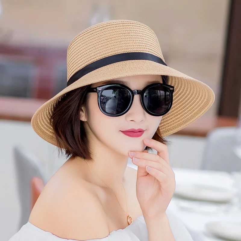 

SQTEIO summer beach hat Straw hat chapeu visor sunscreen folding Korean version hats