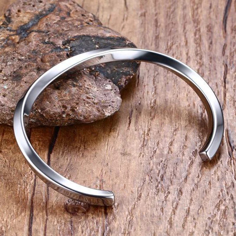 Black Silver Color Cuff Bangle for Man and Women Quality 316L Stainless Steel Punk Bangle Bracelet Titanium Jewelry 4