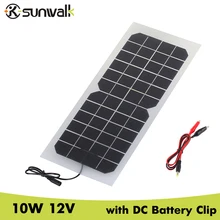 SUNWALK 10W 12V Monocrystalline silicon Semi-flexible Solar Panel with Battery Clip Transparent 12V Battery Solar Panel Charger