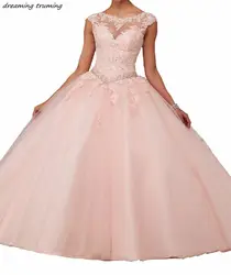 Бальное платье коралловый мятный зеленый Quinceanera платья для женщин с Кружево накладное из органзы принцессы 15 лет Vestidos De Quinceanera