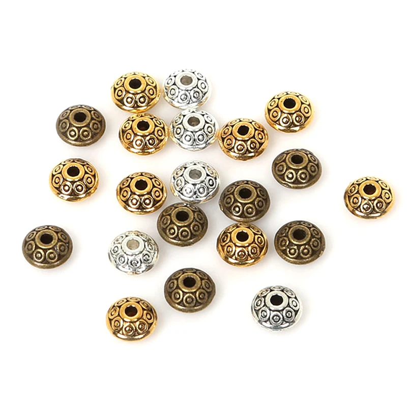 50pcs Tibetan Silver Metal Spacer Beads UFO Shape Loose Beads For Jewelry Making DIY Bracelet Charms 4 Colors