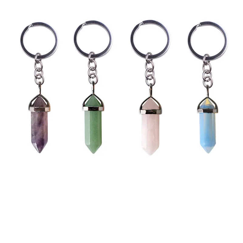 SEVENSTONE Warna Batu Alam Batu Kunci Perhiasan Fashion Musim Panas Kristal Quartz Keychain untuk Wanita Lelaki Gantungan kunci Llaveros ol