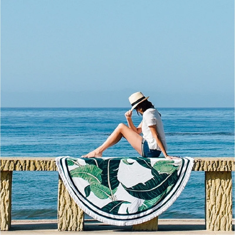 New European Rayon Printing Circular Thin Yoga Blankets Beach Mat Yoga Mat Sand Cloth Shawl Towel Bikini Summer Dress