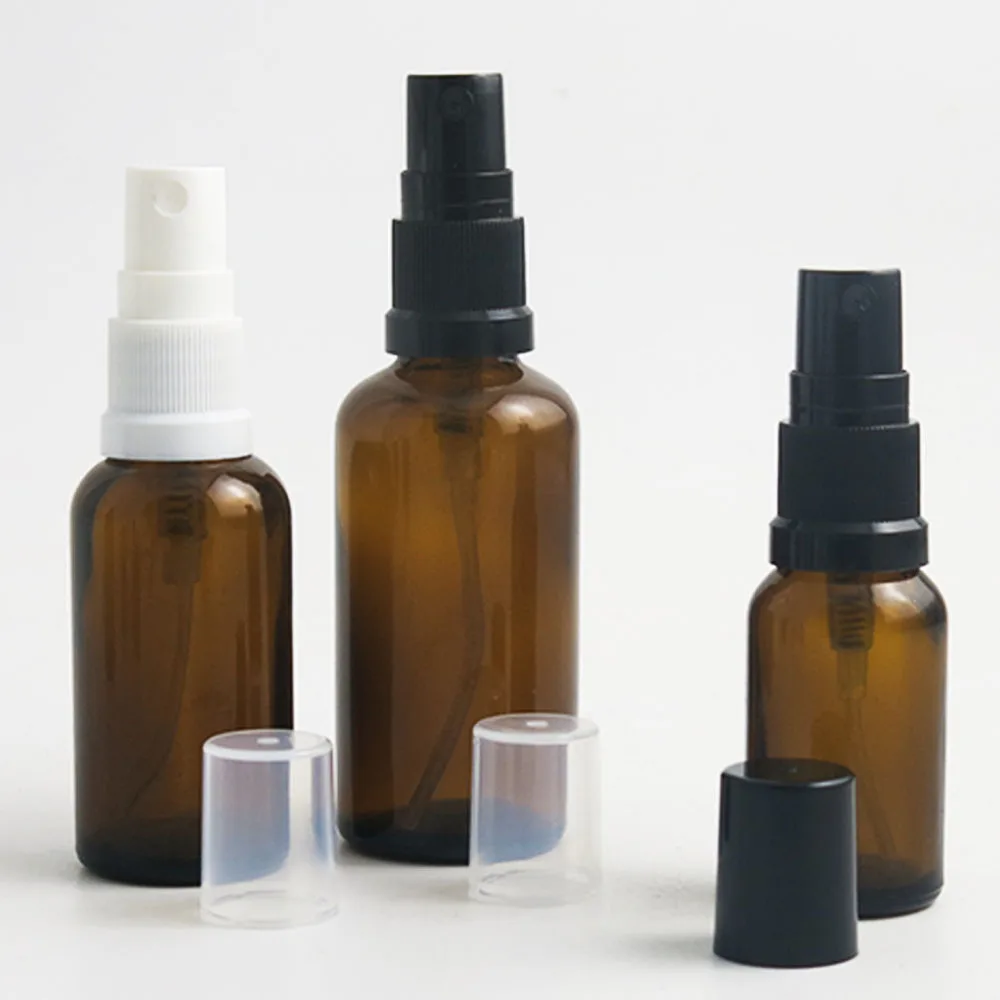 

Promotion!! 10 20 30 50 100 ml amber glass bottle with plastic sprayer Small Essential Oil Spray Bottle 1 oz 1/2oz 20pcs
