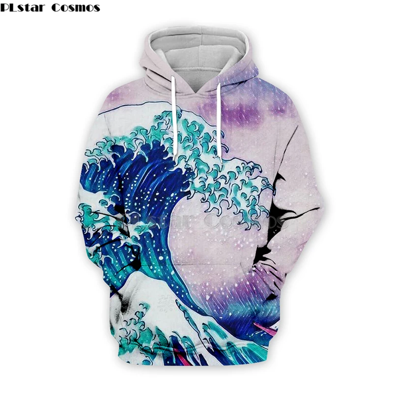 

PLstar Cosmos Japanese Kanagawa surf Wave Printed shirt/Hoodies 2019 Winter women man Hip Hop Casual Sweatshirts Streetwear-4