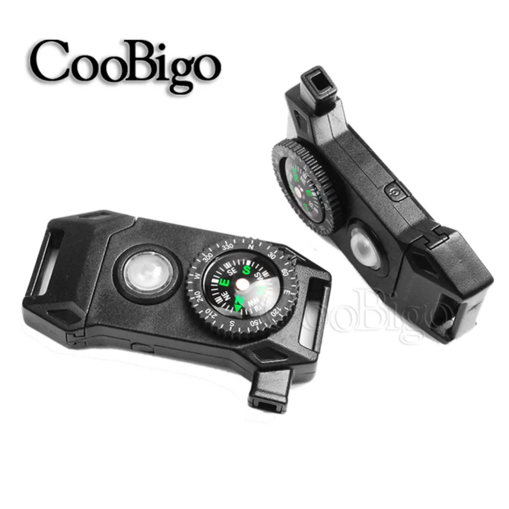 

11/16" Compass Whistle Buckle Release LED Light SOS Flash Scraper Prarchute 550 Cord Paracord Bracelet Outdoor Backpack Kits