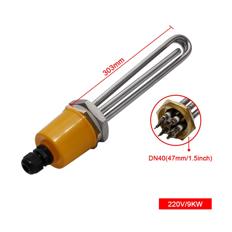 LJXH DN40 Immersion Water Heater Heating Tube 1.5" Thread 220V/380V Power 3KW/4.5KW/6KW/9KW/12KW 304SS with Locknut for Tank - Цвет: 220V 9KW 303mm