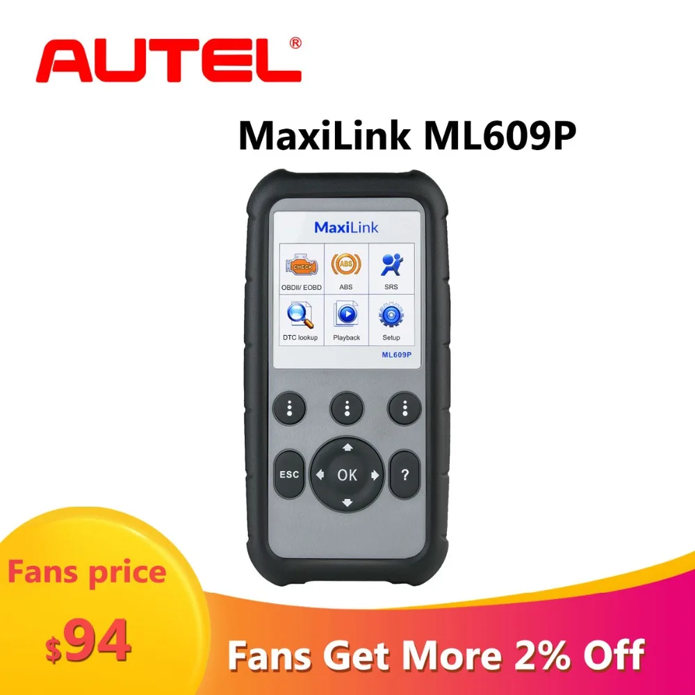

Autel MaxiLink ML609P Auto Diagnostic Tool Code Reader OBD2 Code Scan Tool View Freeze Frame Data Diagnostic tool Car Scanner