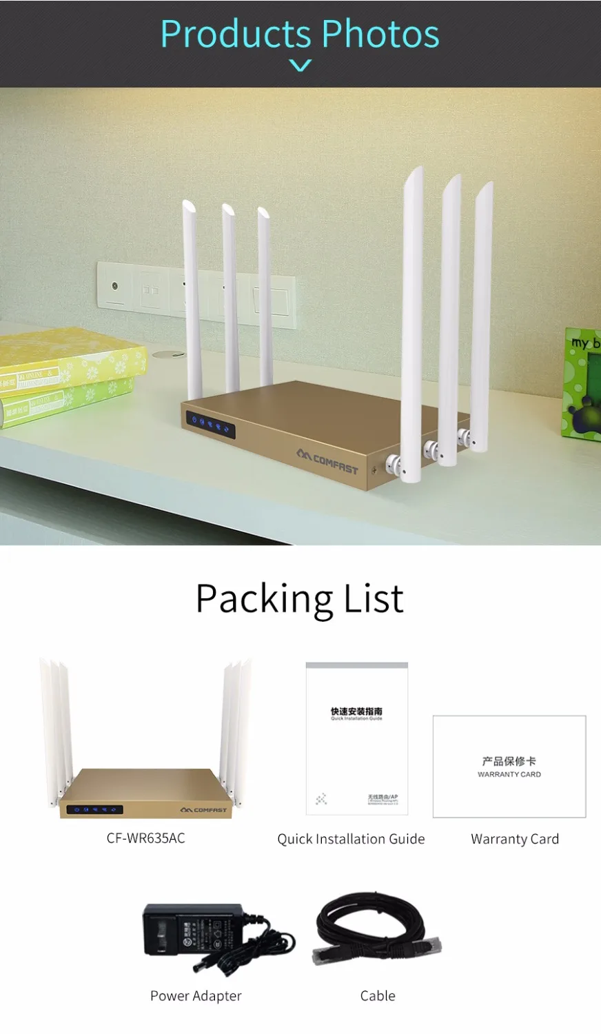

COMFAST 802.11AC/B/G/N Wifi Router 750Mbps 2.4G/5G Dual Band Wireless Wifi Router 6*6 dBi Antennas 600square meters cover