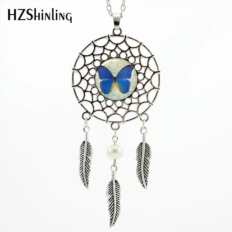 

2017 Trendy Style Beautiful Butterfly Necklace Butterfly Dream Pendant Jewelry Dreamcatcher Feather Necklace NDC-0054