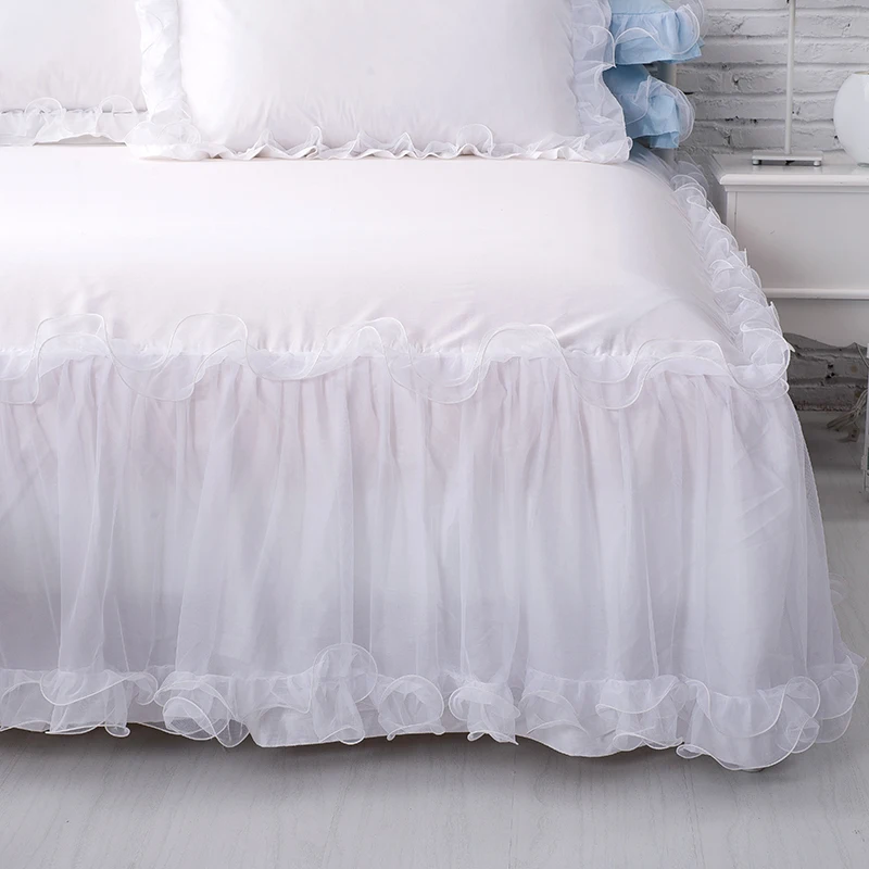 Хлопок сплошной цвет кружева роскошные постельные принадлежности наборы Король Размер королева кровать наборы для девочек простыня набор наволочка белая кровать юбка