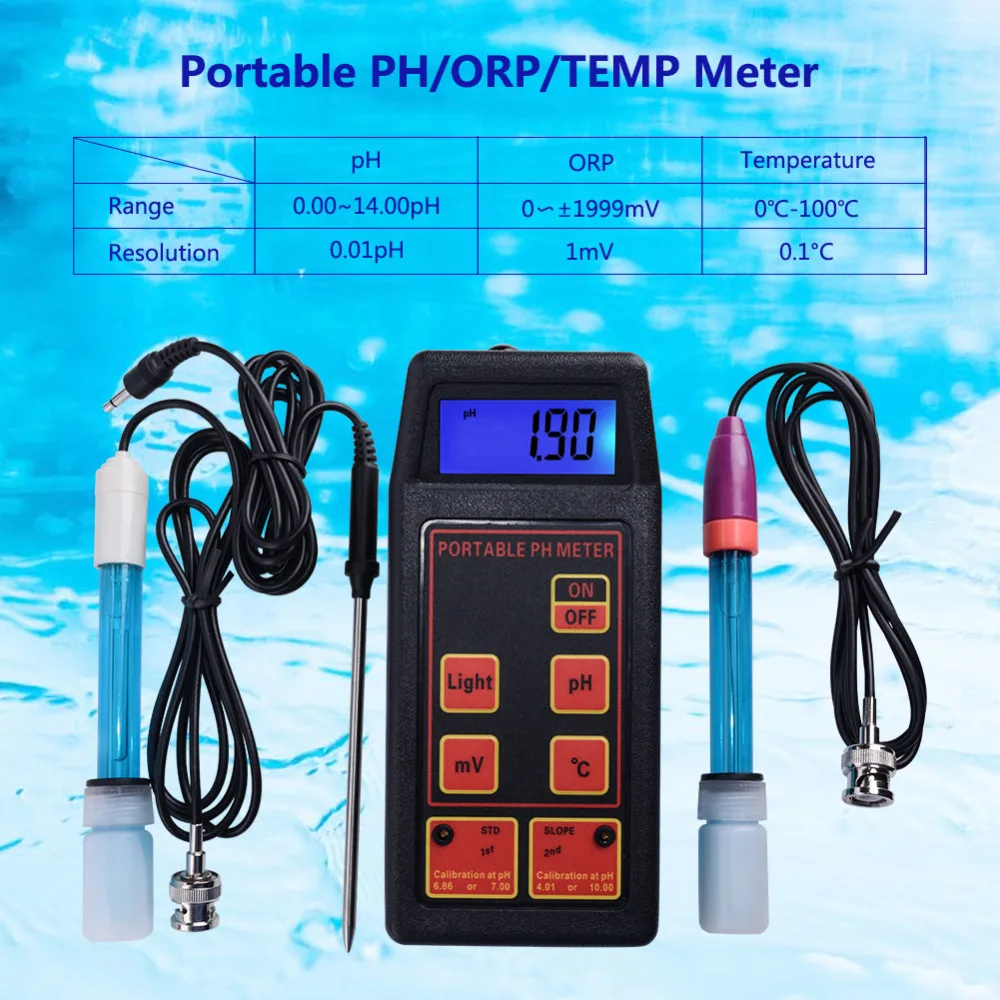 Hot Portable 3-in-1 High-precision Water Tester PH / MV / Thermometer + Replaceable PH and ORP Elec