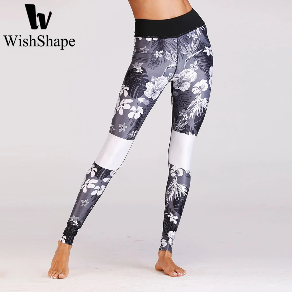Black And White Flower Leggings Workout Push Up Yoga Pants Women