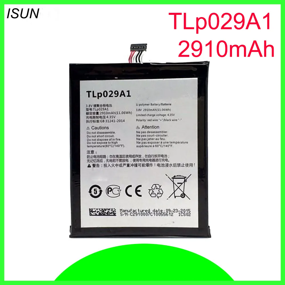 

ISUNOO 5pcs/lot 3.8V 2910mAh TLp029A1 / TLp029AJ For Alcatel OneTouch Pop 3 5.5" OT-5025 OT-5025D Battery