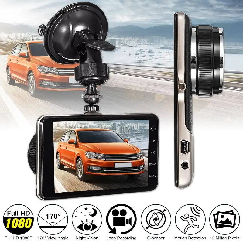 Auder 1 комплект черный 4 дюйма HD 1080 P Автомобильный видеорегистратор g-сенсор 170 градусов широкоугольный двойной объектив для вождения видеорегистратор Автомобильный камера ночного видения