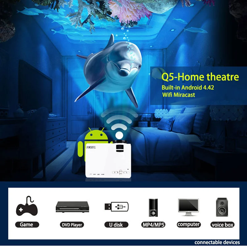 Powerful Full HD Led Projector Q5 Portable Projector Home Theatre System Movie Beamer Proyector Android Version Mini Projector