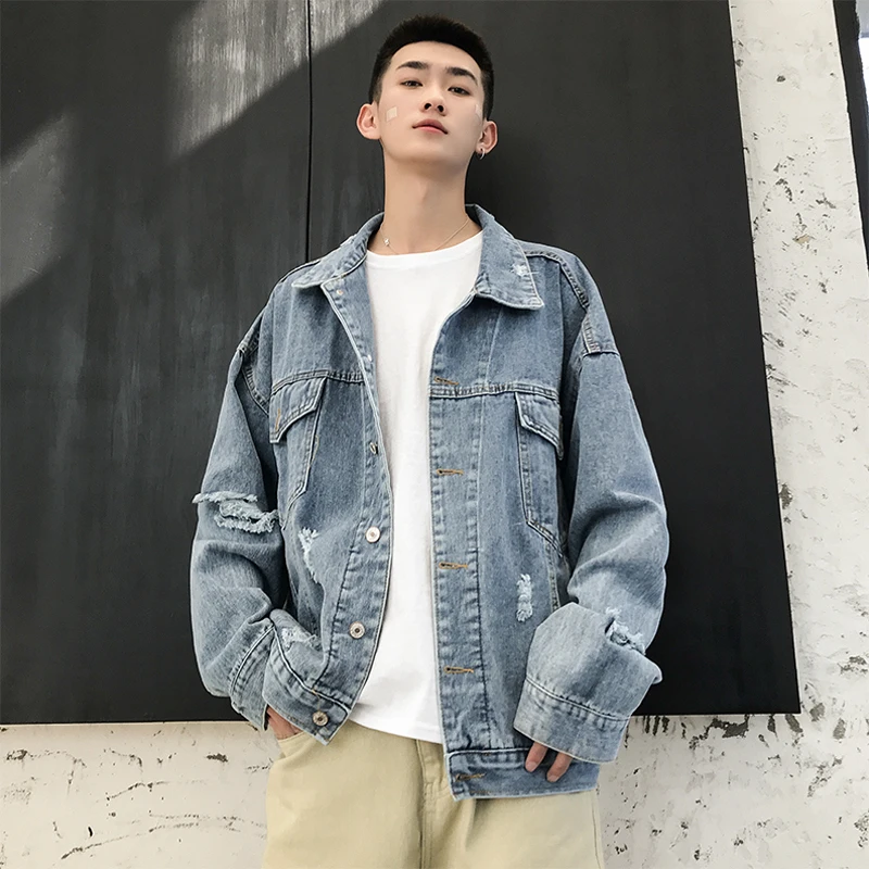 2019 новые весенние Мужская Мода Повседневное тенденция джинсовая куртка Печать