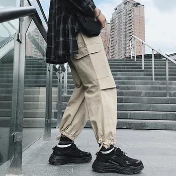 

2018 Autumn New Solid Color Super Fire Couple Fashion Trend Casual Pants Youth Men Loose Large Size Overalls