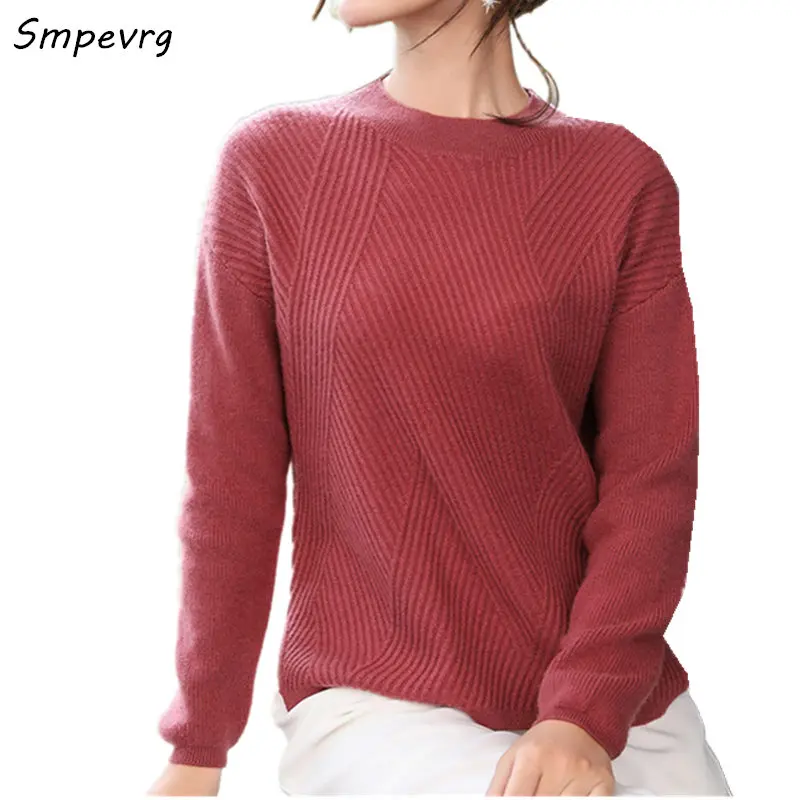 

Smpevrg winter cashmere knitted sweater women sweaters and pullover long sleeve o-neck warm women pullover female knitted jumper