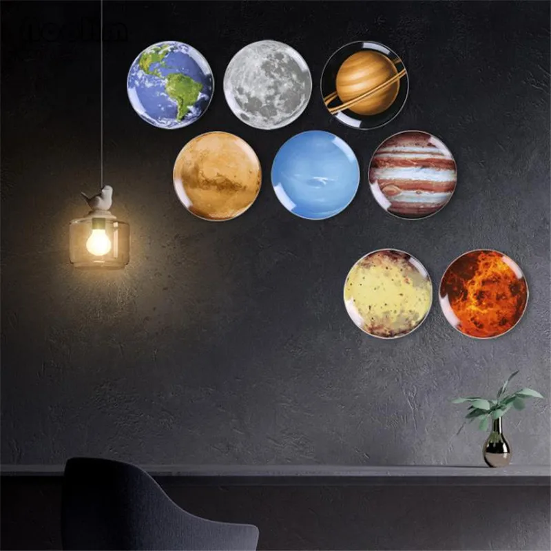 

Nordic Ceramic Decorative Plate Creative Universe Planet Wall Decoration Round Hanging Plate Earth Moon