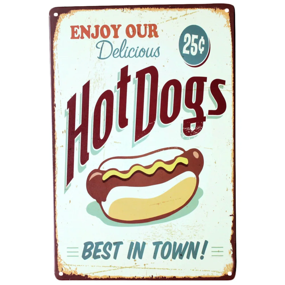 Profitez de notre délicieux HOT DOGS Grand Métal Tin Signe Poster American diner