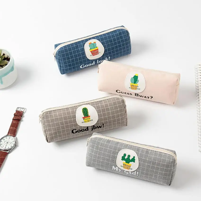 

Cactus Pencil Pen Case Cosmetic Makeup Bag Storage Pouch Purse Students School Plaid printing drop shipping B15 25